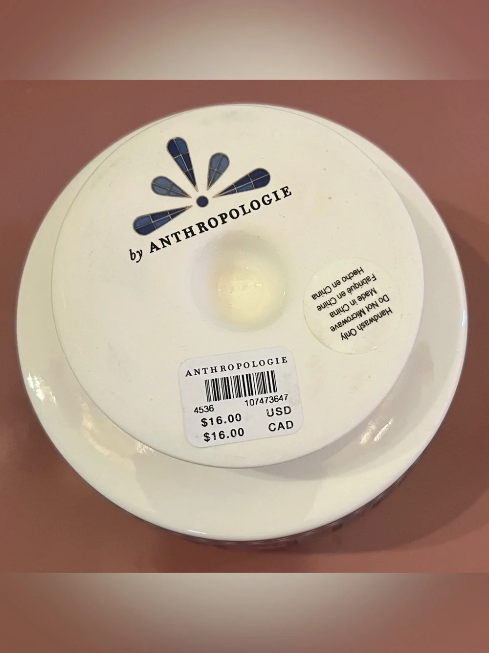 Anthropologie Bistro Tile Stoneware 24k Gold Accent Italia Gelato Bowl